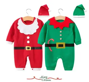 שלי ראשון חג המולד תינוק ילדה ילד Romper בגדי יילוד ארוך שרוול סרבל תינוק כובע תלבושות סט חג מולד תלבושות