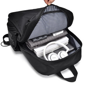 Sac à dos noir pour hommes, grande capacité 20-35L, poche intérieure à fermeture éclair, sac d'école, de voyage, de transport quotidien, couleur unie, poignée souple - Product Image 4