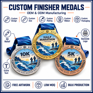 Médaille personnalisée de finisseur de demi-marathon, médaille de récompense pour événement de course côtière, médaille souvenir de compétition sportive personnalisée avec ruban - Product Image 4