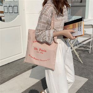 Sac à bandoulière en toile pour femmes, sac de shopping imprimé lettres Paris, sacs de shopping en coton et lin écologiques, sac à main en tissu pour filles - Product Image 3
