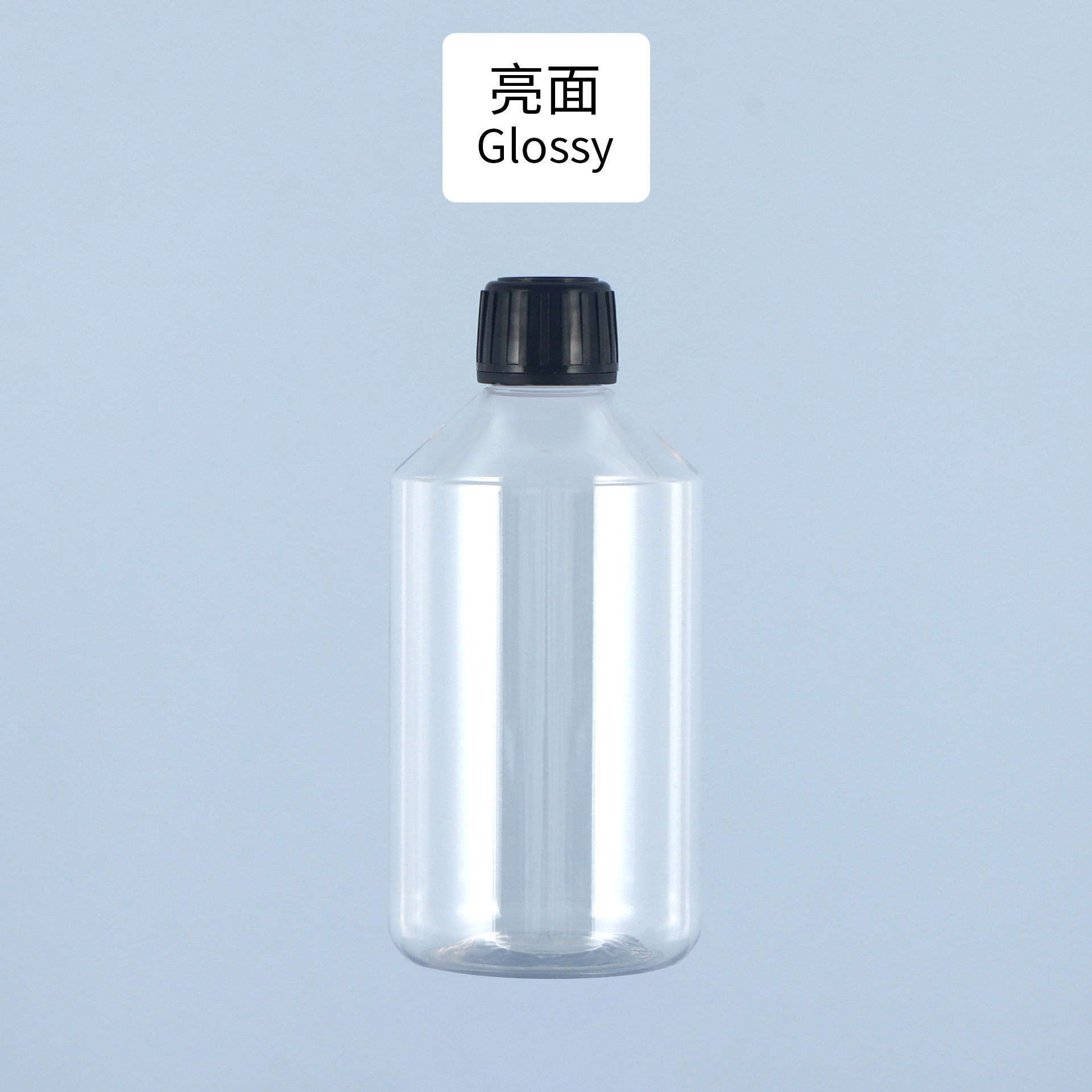 Clear bottle with black hydrosol cap