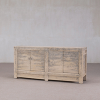 Armoire artisanale en bois massif blanc vieilli, style Wabi-Sabi chinois antique, écologique, 5+ compartiments, pour salon, chambre, salle à manger