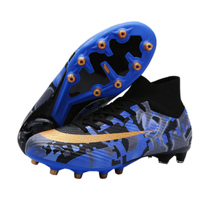 Chaussures de football montantes professionnelles pour hommes, bleu et or, crampons FG AG, vente en gros, chaussures de sport personnalisées pour l'entraînement et les matchs - Product Image 1