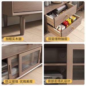 Solid Wood Tv Cabinet Storage Unit <b>With</b> Glass Doors For Living Room And Small Apartments Floor Cabinet Side Cabinet Combination - Product Image 3