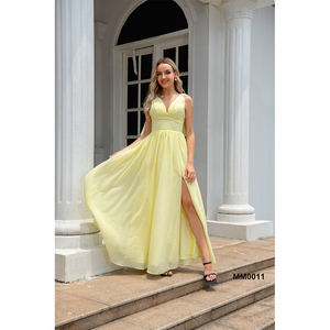 Abiti da Sera Lunghi Eleganti Gialli con Spacco Laterale a Prezzo di Fabbrica, Vestiti Formali Modesti per Cerimonie - Product Image 1