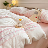 Parure de lit rayée nordique 100 % coton doux 4 pièces, blanc frais avec housse de couette à rayures colorées, option drap plat/housse ajustée