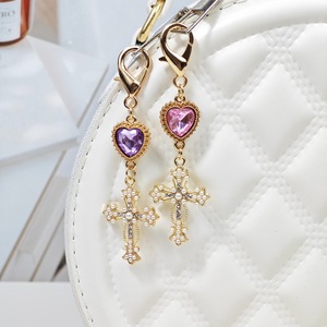 Llavero de Lujo con Cruz de Cristal y Diamantes de Imitación, Joyería Religiosa con Corazón, Crucifijo, Regalos Católicos, Recuerdos Cristianos - Product Image 1