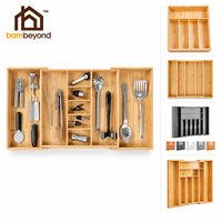 Organisateur de tiroir de cuisine extensible en bambou de qualité supérieure avec plateau à ustensiles, type vertical non pliable, respectueux de l'environnement