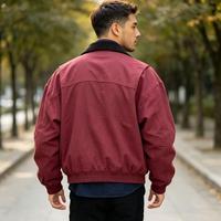 Veste de travail en toile écologique style streetwear rétro délavé, col rabattu vintage, tissu épais