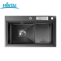Évier de préparation de comptoir moderne en acier inoxydable satiné multifonctionnel à cuve unique, épaisseur 3,0 mm + 1,0 mm, fait main par Mita, pour restaurant et café