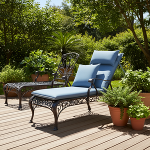 Outdoor Chaise Lounge <b>Cushion</b> Set Of 2 Blue 76 X 23 Fabric Foldable Removable Washable All Season - Product Image 2