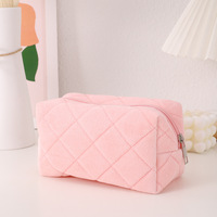 Tas Organizer Kosmetik Terry Cloth Warna-warni Kapasitas Besar, Tas Travel Portabel Bahan Lembut dengan Ritsleting, Gaya Fashion