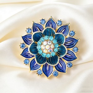 Luxury Lotus Brooch with Colourful Rhinestone Drilled Design Gold Plated Alloy High Quality Women's <b>Wedding</b> Brooch <b>Accessories</b> - Product Image 2