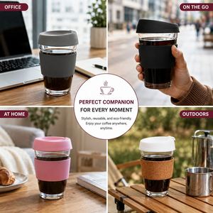 Gobelet en silicone réutilisable personnalisé 8 oz 12 oz avec logo, cadeau promotionnel idéal pour les entreprises, tasse à café en verre - Product Image 2