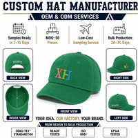 Topi Baseball 6 Panel Katun Dicuci Warna Hijau Bordir Huruf Warna-warni OEM ODM Pinggiran Melengkung Kasual Sehari-hari Tanpa Struktur Model Dad Hat