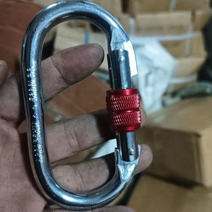 Oval Safety Carabiner 25 Kn Stainless Steel Red Locking Outdoor Climbing Connecting <b>Hook</b> - Product Image 1