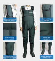5mm Neopren Dunkelgrüner Maßgefertigter Fliegenfischer-Wathose mit Brustbezug, Langlebiger Jagdanzug, Gummistiefel, Wasserdicht, Winddicht, Große Tasche