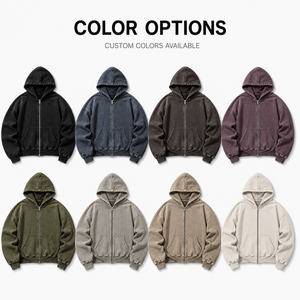 Felpa con cappuccio di lusso da uomo, pesante 450 GSM, vestibilità ampia, con doppia cerniera, maniche corte a sbuffo, oversize, con inserti, stile raglan, con giacca a capottina - Product Image 2
