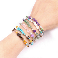Bracelet tressé ajustable en argent avec perles de pierres naturelles, fait main, style bohème, avec breloque clochette, pour femme