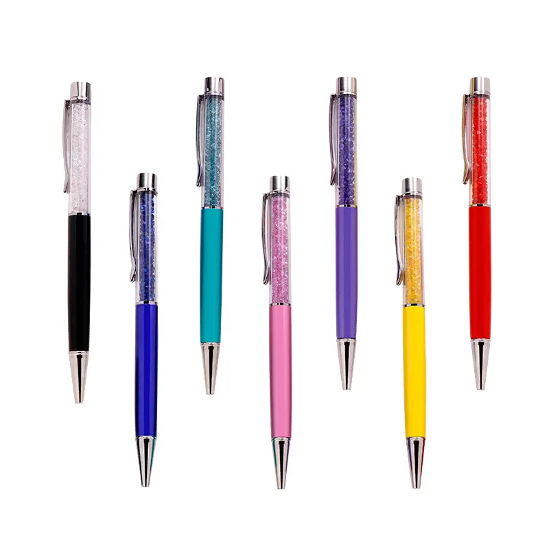 Caneta esferográfica de metal, caneta esferográfica de cristal de luxo com logotipo personalizado, caneta retrátil para presente