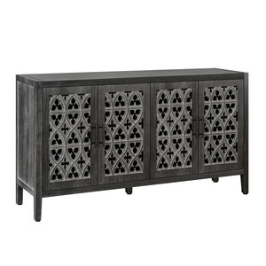 Hollow Four Door Cabinet Antique Black American Country Style Living Room TV Kitchen <b>Storage</b> Cabinet - Product Image 4