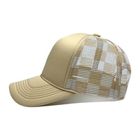 Gorra de camionero de calidad para exteriores con protección solar, gorra de béisbol transfronteriza de 5 piezas con diseño de cuadros estampados, gorra de camionero directa de fábrica