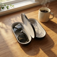 Étui à lunettes souple en cuir PU à double compartiment, 2 emplacements, miroir intégré, pour lunettes de soleil et de vue