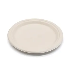 Compostable 9 Inch Bagasse Paper Plates Coffee Shop Plates Round Reusable Plates Round