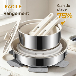 Juego de Ollas y Sartenes de Acero Inoxidable Triple de Alta Calidad con Revestimiento Cerámico, Tapas de Vidrio y Asas Desmontables - Product Image 6