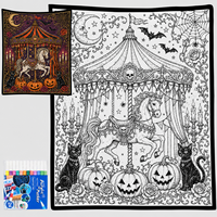 Couverture à colorier DIY Halloween mignonne pour enfants, tapisserie fantôme citrouille à gribouiller avec marqueurs acryliques, décoration de chambre Kawaii effrayante, cadeau de fête