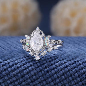 Teardrop Zirconia <b>Ring</b> With Moonstone Inlay Star And <b>Moon</b> Design For Women Everyday Wear Fine Jewelry - Product Image 2