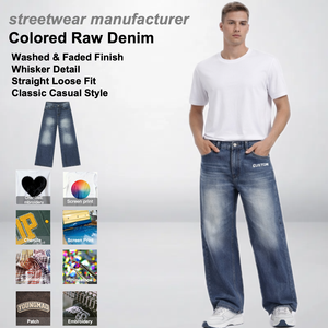 Jeans da Uomo Personalizzati in Denim Lavato a Gamba Dritta, Blu Sbiadito Vintage, Vestibilità Comoda, Fornitore OEM ODM per Ordini all'Ingrosso - Product Image 1