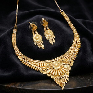 Wholesale Luxury Brass 14K 18K 24K Gold Plated Box Chain Necklaces & Earrings Set with Floral Design for Women's Wedding - Product Image 1