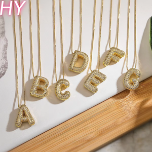HY Gold Plated <strong>Copper</strong> <strong>Alloy</strong> Initial Necklace Set Letter Pendant Fine Chain <strong>Jewelry</strong> - Product Image 1
