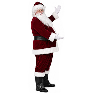 Costume de Père Noël en velours avec barbe, chapeau et ceinture pour homme - Product Image 3