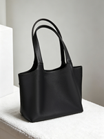 Sac fourre-tout en cuir véritable, texture grainée, couleur unie, style minimaliste, ouverture supérieure, usage quotidien, sac à main pour femme
