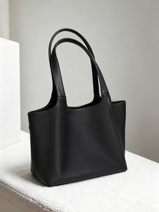 Genuine Leather Tote Bag Pebbled Texture Solid Color Minimalist Style Open Top Daily Use Women's Shoulder <b>Handbag</b> - Product Image 5