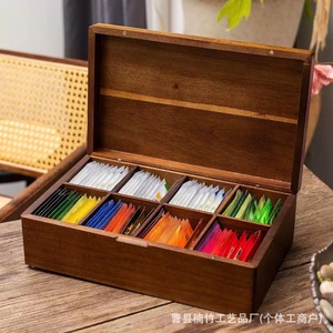Wooden <b>Tea</b> Storage <b>Box</b> Rectangle Desktop Multi Purpose Organizer For <b>Tea</b> Room Retro Color Solid Pattern - Product Image 1