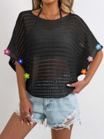 Chemisier asymétrique ample ajouré à manches chauve-souris pour femmes en tricot à la machine avec appliques au crochet à la main décontracté en gros en vrac