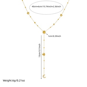 Fashion Simple Inlaid Stainless Steel 18k Gold Plated Moon Star Pendant Y-shaped <b>Long</b> Tassel Clavicle Chain <b>Necklace</b> - Product Image 4