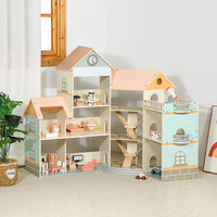 Maison de poupée en bois pour enfants, style château de villa, jeu de rôle éducatif, simulation de scène de vie, grand ensemble de meubles, style dessin animé