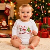 Livraison rapide rouge nouveau-né bébé body personnalisé vêtements de noël à manches longues 100% coton blanc bébé barboteuses pyjama en gros