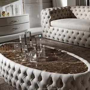 Table basse moderne doublée en cuir, meuble de salon, forme carrée/ronde, Table basse