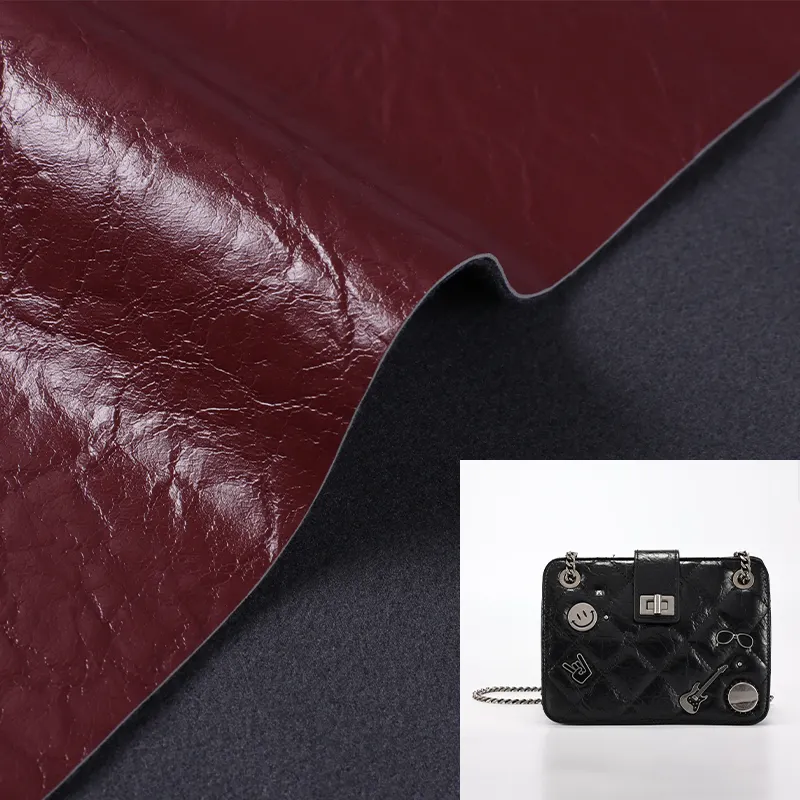 Oil wax skin pattern grain faux PU leather raw material use for handbags