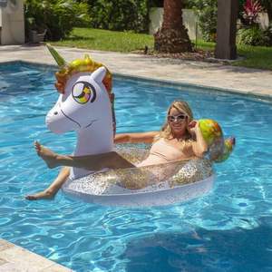 Flotteur gonflable PVC Licorne Pailletée MAKE WAVES 62x40x50 pouces pour adultes - Utilisation piscine et plage - Product Image 3