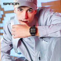 SANDA 6210 Jam Tangan Elektronik Pria Fashion Stainless Steel Persegi 2024 Gerakan Ganda Tahan Air Suhu Cerdas