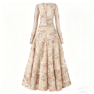 Robe longue pour <span class=keywords><strong>femme</strong></span> avec broderie étoile rose, manches longues, motif pailleté, élégante, pour <span class=keywords><strong>soirée</strong></span> formelle, cocktail ou fête - Product Image 3