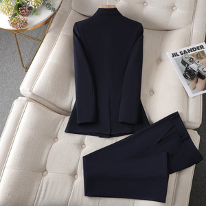Women's Black Suit Set Double Breasted Blazer With Pants Office Lady Style Full Sleeve Autumn Wear - Product Image 3