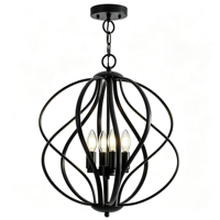 Lampu Gantung Cincin Bulat Hitam, Lampu Chandelier Kandang 4 Lampu Modern untuk Ruang Tamu, Ruang Makan & Foyer