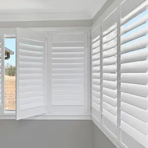 Factory Price Plantation Shutters Jaslousie Louver Windows Shutter Simple Style Wooden And PVC Shutters For Window